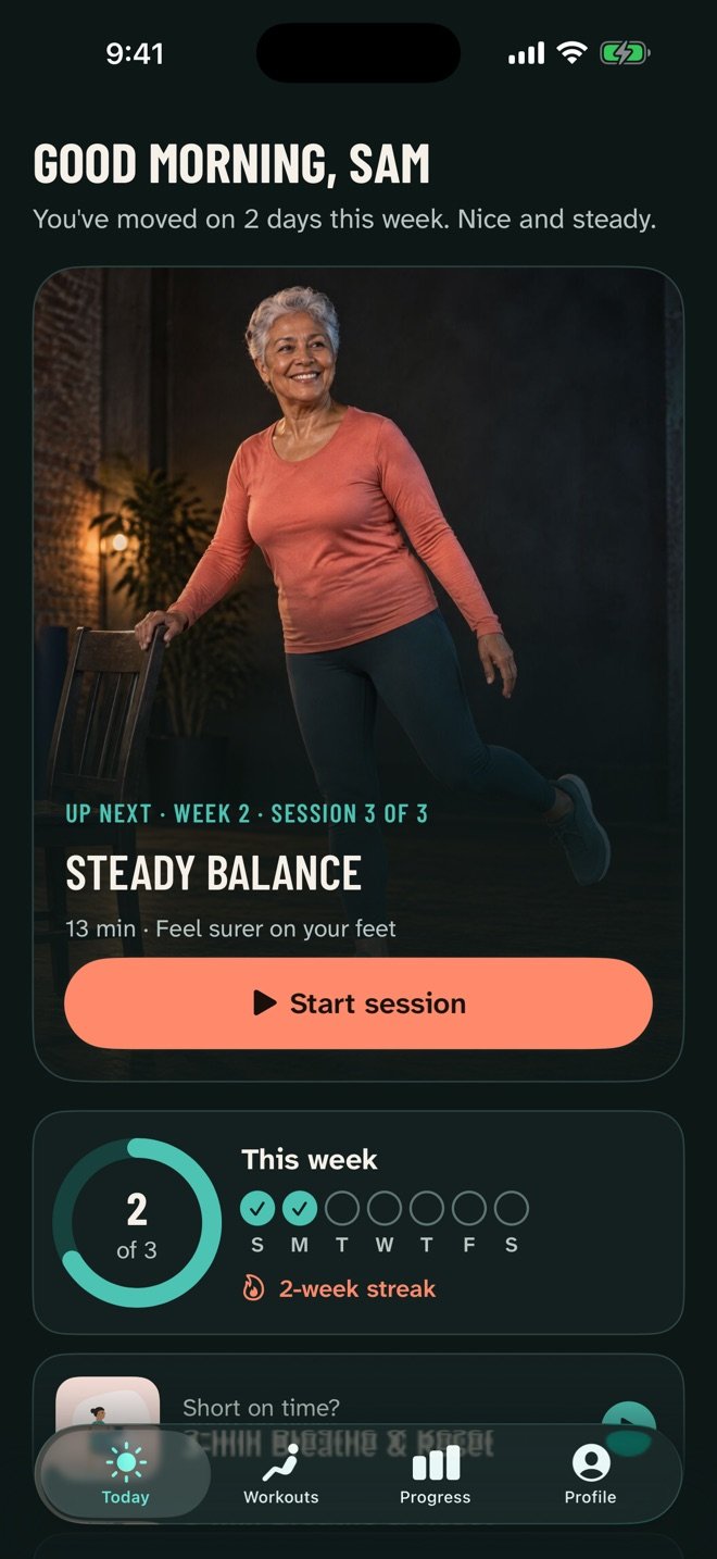 Train at Home today screen with the next session